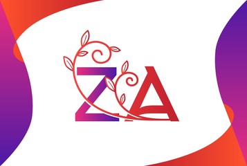 Purple red gradient wedding floral initial ZA icon design. Vector logo template