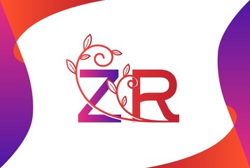 Purple red gradient wedding floral initial ZR icon design. Vector logo template