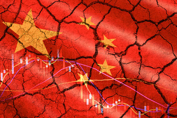 Relations Usa China trade war money tariffs with china flag stock chart on cracked wall - Economy recession conflict tax business finance