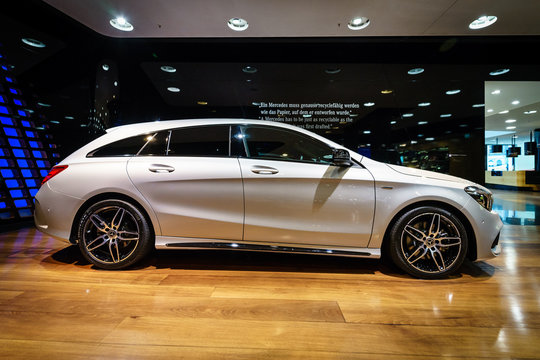 BERLIN - DECEMBER 21, 2017: Showroom. Subcompact executive car Mercedes-Benz CLA-Class CLA 220d Peak Edition. Since 2014.