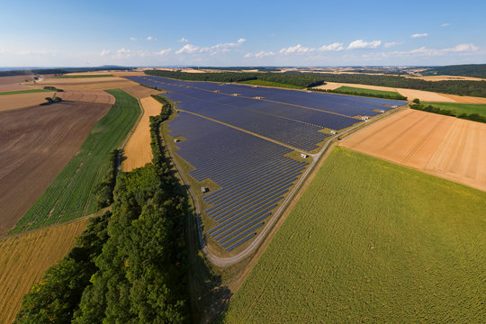 Aerial view of solar park Thüngen, Germany