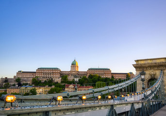 Naklejka premium The exterior of Buda Castle from the Chain Bridge located in Budapest, Hungary..