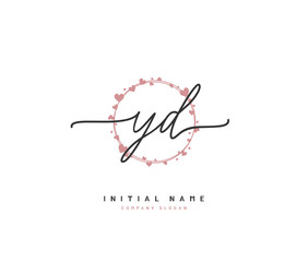 Y D YD Beauty vector initial logo, handwriting logo of initial signature, wedding, fashion, jewerly, boutique, floral and botanical with creative template for any company or business.