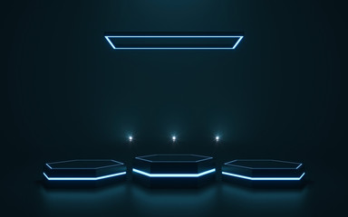 Futuristic pedestal for display, latform for design, Blank podium for product. 3d rendering