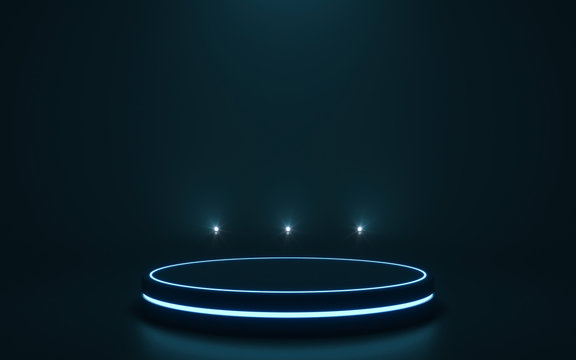 Futuristic pedestal for display, latform for design, Blank podium for product. 3d rendering