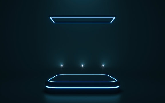 Futuristic pedestal for display, latform for design, Blank podium for product. 3d rendering