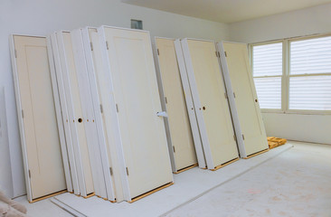 New home installing material for repairs in an apartment is under construction, remodeling, rebuilding and renovation door