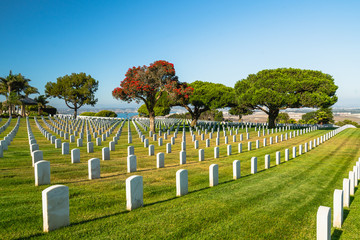 Fototapeta na wymiar San Diego, California/USA - August 13, 2019 Fort Rosecrans National Cemetery, a federal military cemetery in the city of San Diego, California.