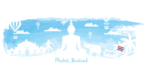 Travel Thailand postcard, poster, tour advertising of world famous landmarks in paper cut style. Vectors illustrations
