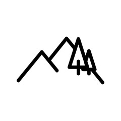 Tree in the mountains icon vector. A thin line sign. Isolated contour symbol illustration
