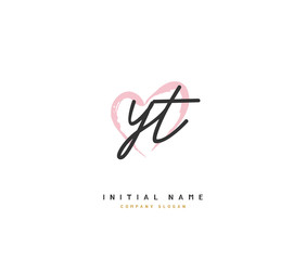Fototapeta na wymiar Y T YT Beauty vector initial logo, handwriting logo of initial signature, wedding, fashion, jewerly, boutique, floral and botanical with creative template for any company or business.