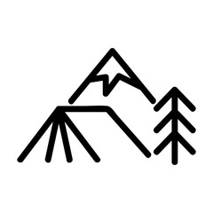 tent near the mountain icon vector. A thin line sign. Isolated contour symbol illustration