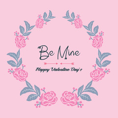 Pattern wallpaper of card be mine, with floral frame pink of beautiful. Vector