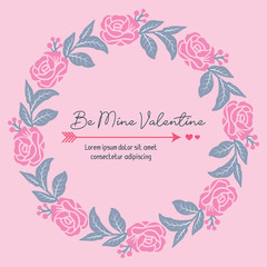 Beautiful floral rose pink frame, for pattern wallpaper of card be mine vintage. Vector
