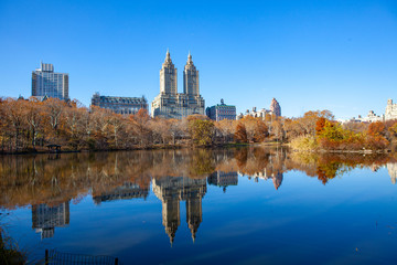 Fairy park in a fabulous city..The Central Park  at Autumn. New York City