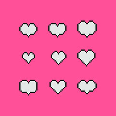 Cute hearts logo icon isolated pixel art vector illustration. love symbol and  like. Game assets 1-bit sprite. Design for stickers, web, mobile app.