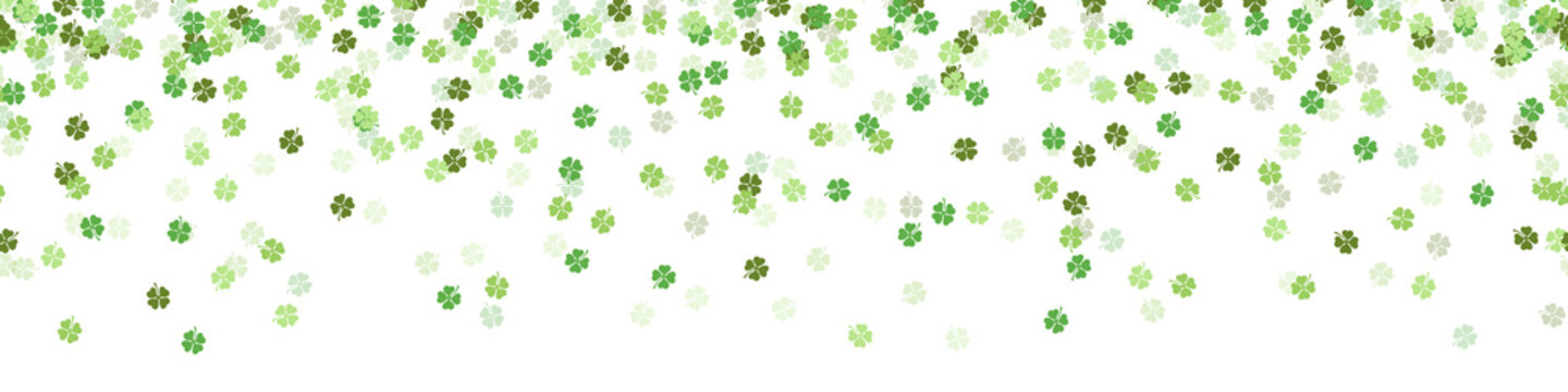 Green clover new year luck confetti falling seamless pattern background isolated
