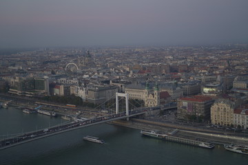 Fototapeta na wymiar Budapest, Hungary. Aerial view of Budapest, Hungary. Buda castle, Chain bridge and Parliament buildings