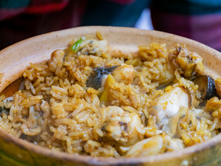 Close up shot of delicious seafood Casserole Rice