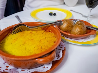 Close up shot of a plate of grill Bacalhau and potato