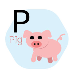 P for Pig alphabet, Cute Simple flat cartoon style vector