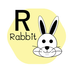 R for Rabbit alphabet, Cute Simple flat cartoon style vector