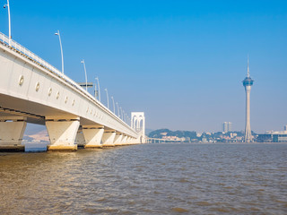 Afternoon sunny view of the Sai Van Bridge with tower