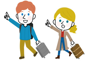 ガイドをつけて旅行する白人 男女 イラスト Wall Mural こけ田 ガイドをつけて旅行する白人 男女 イラスト Wall Mural こけ田