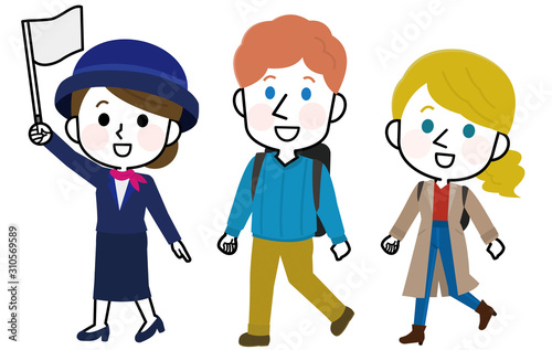 ガイドをつけて旅行する白人 男女 イラスト Wall Mural こけ田 ガイドをつけて旅行する白人 男女 イラスト Wall Mural こけ田