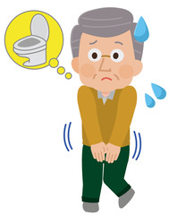 頻尿の高齢男性　イラスト