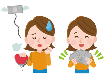 金欠の女性　お金持ちな女性　イラスト