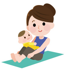 ベビーヨガ　赤ちゃんとお母さん　イラストマタニティヨガ