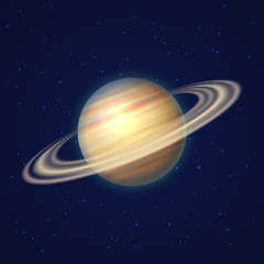 Plakat Saturn planet with rings of gas on deep transparent background. Sixth planet of solar system. Galaxy discovery and exploration. Realistic cosmic vector illustration for school education materials.