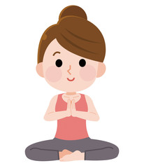 ヨガ 安楽座 合掌 ポーズ 女性 イラスト Wall Mural こけ田