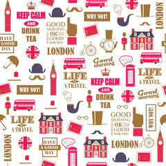 London travel background. British retro style newspaper vector  seamless pattern