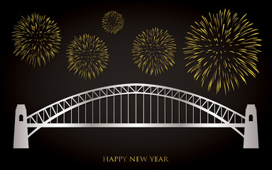 Elegant gold and silver Sydney fireworks card in vector format.