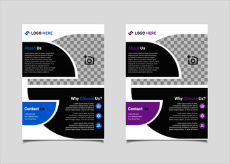 Business flyer template vector design, A4 brochure template blue and purple geometry shapes used for business poster layout, IT Company flyer, corporate banners, and leaflets