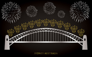 Elegant gold and silver Sydney fireworks card in vector format.