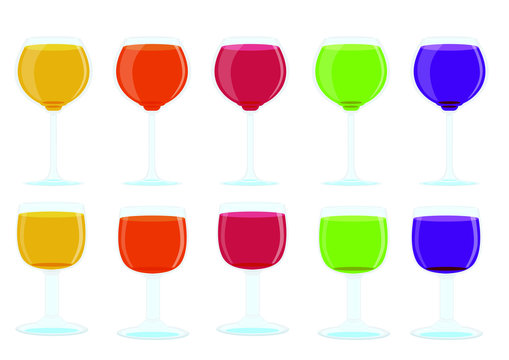 champagne glasses wine and fruit juice isolated on white background illustration vector 