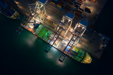 container dock terminal and shipping container loading aerial view