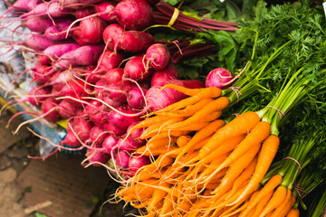 Bunch of fresh organic beetroots and carrots
