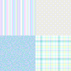 Set of light pastel textures. Seamless triangle pattern. Lined background. Geometric checkered texture. Dotted texture