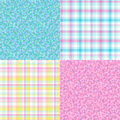 Set of seamless multicolored patterns. Abstract textures. Triangle pattern. Geometric checkered texture