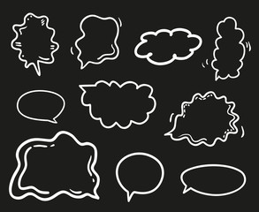 Speech bubble on isolation black background. Set of think and talk speech bubbles. Black and white illustration