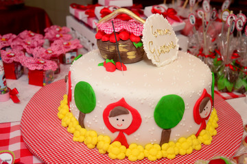 table decorated with sweets and cake