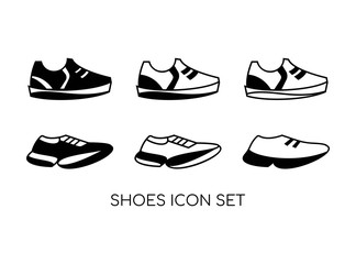 Set of Shoe Icon with Black Modern Concept Isolated on White Background. Consist of Six Shoe Icon Image. Suitable for Sport, Fashion Symbol and more. Vector Illustration