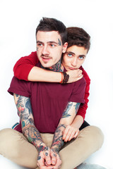 young pretty couple together, lifestyle people concept, boyfriend and girlfriend tattoo