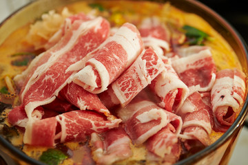 Pork in home made Chinese hot pot 
