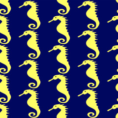 Hand drawn seamless pattern with seahorse. Vector illustration. EPS 10