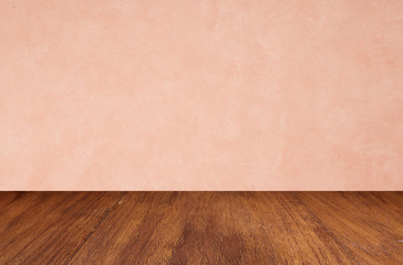 Empty wooden floors on pink wallpaper background